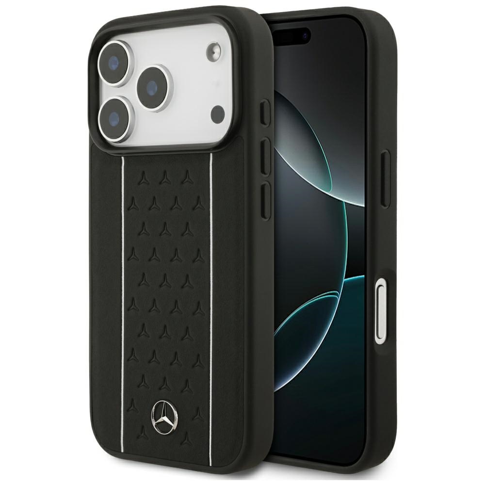 Mercedes Leather Star Pattern Stripes MagSafe dėklas iPhone 17 Pro - juodas