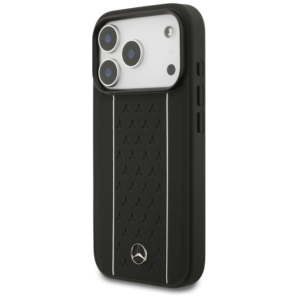 Mercedes Leather Star Pattern Stripes MagSafe dėklas iPhone 17 Pro - juodas