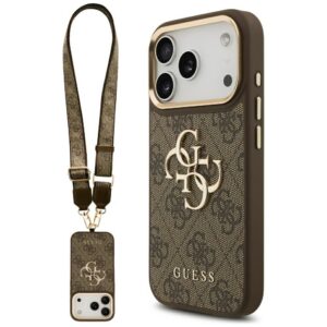 Guess 4G Big 4G Classic Logo Big Strap Metal Buttons dėklas iPhone 17 Pro - Ruda