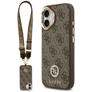 Guess 4G Strass Logo & Big Strap Metal Buttons MagSafe dėklas iPhone 17 - Ruda