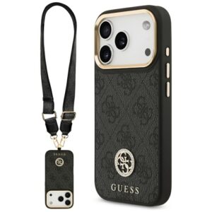 Guess 4G Strass Logo & Big Strap Metal Buttons MagSafe dėklas iPhone 17 Pro - Juoda