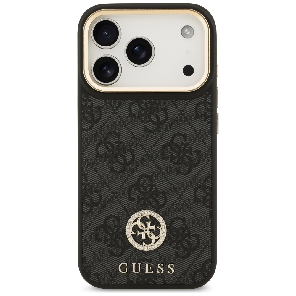 Guess 4G Strass Logo & Big Strap Metal Buttons MagSafe dėklas iPhone 17 Pro - Juoda