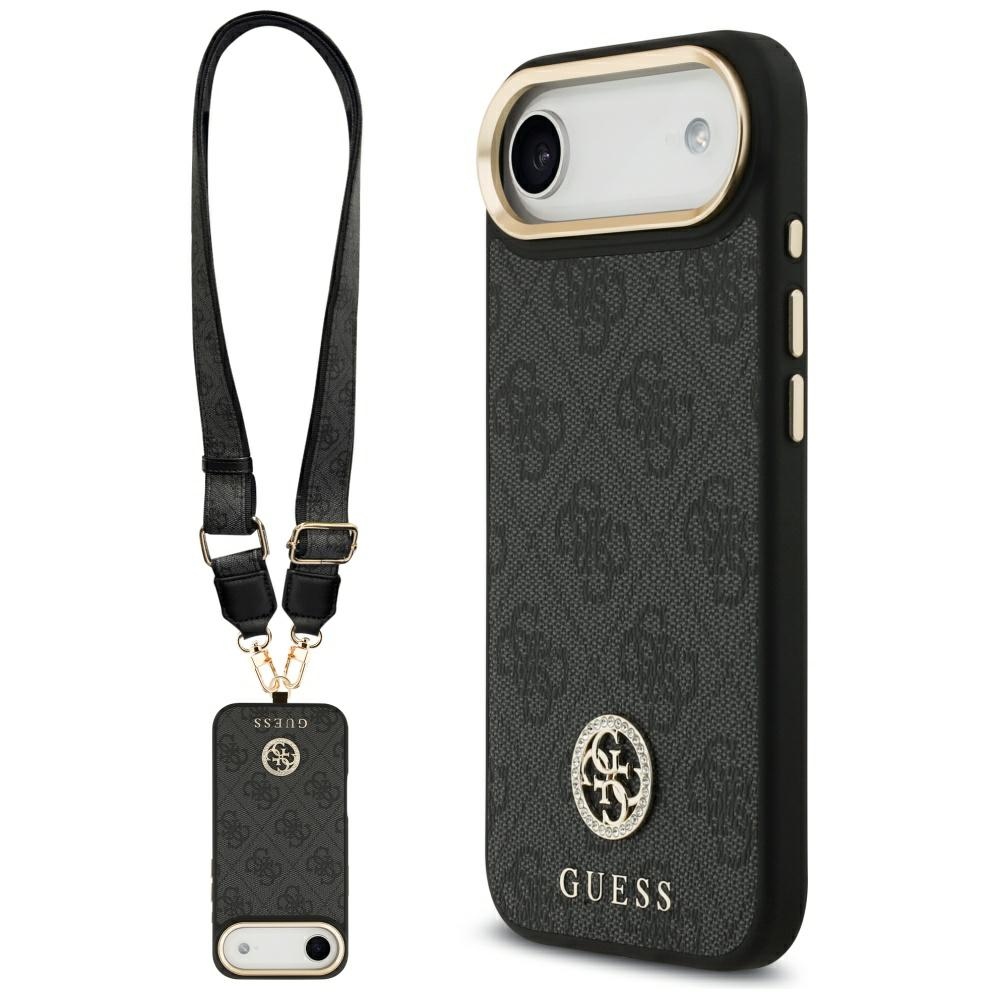 Guess 4G Strass Logo & Big Strap Metal Buttons MagSafe dėklas iPhone Air - Juodas
