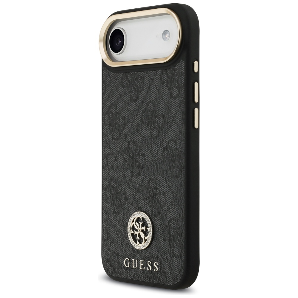 Guess 4G Strass Logo & Big Strap Metal Buttons MagSafe dėklas iPhone Air - Juodas