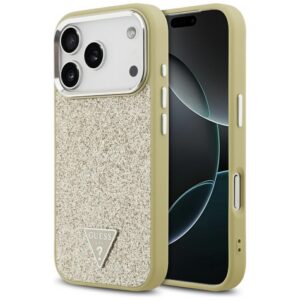Guess Glitter Triangle Logo MagSafe dėklas iPhone 17 Pro - Auksinis