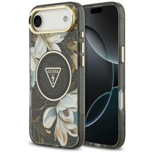 Guess IML Glitter Flowers Triangle MagSafe dėklas, skirtas iPhone Air - black