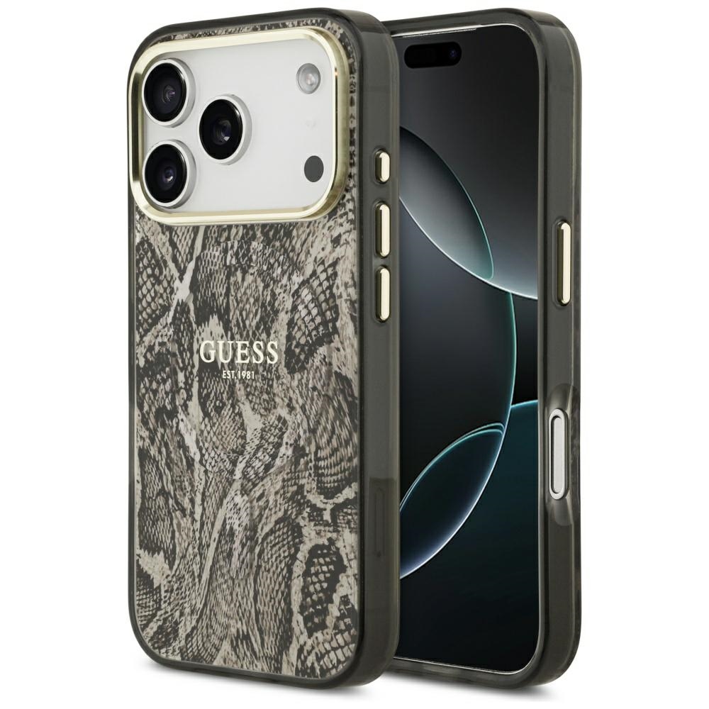 Guess Python Pattern MagSafe dėklas iPhone 17 Pro – rudas