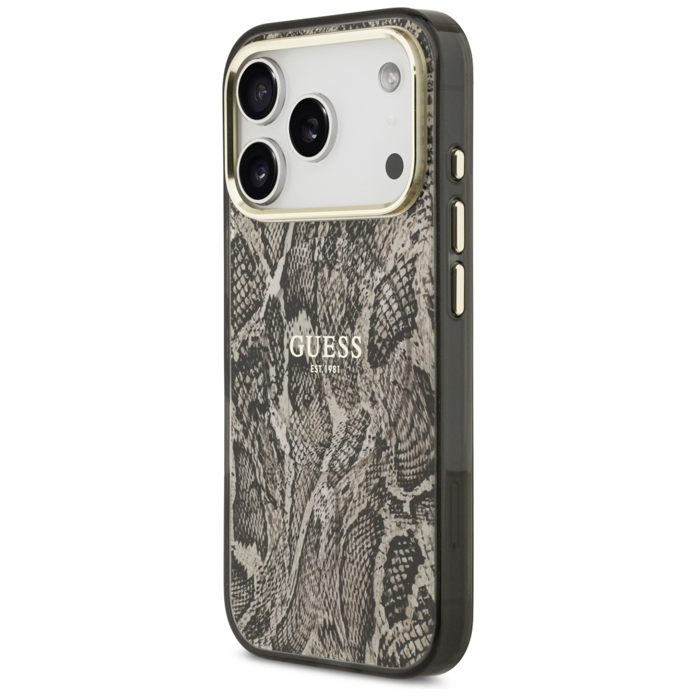 Guess Python Pattern MagSafe dėklas iPhone 17 Pro – rudas