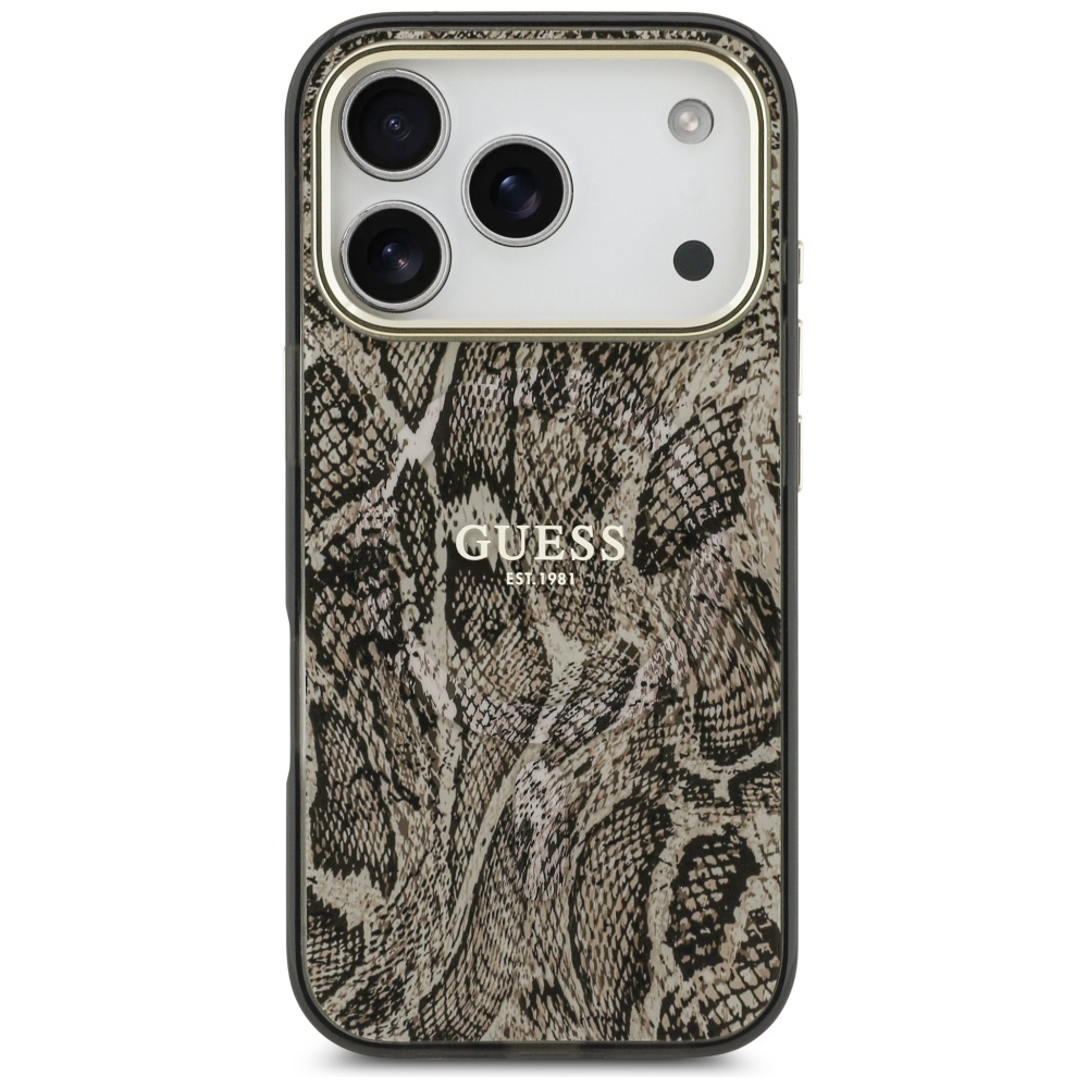Guess Python Pattern MagSafe dėklas iPhone 17 Pro – rudas
