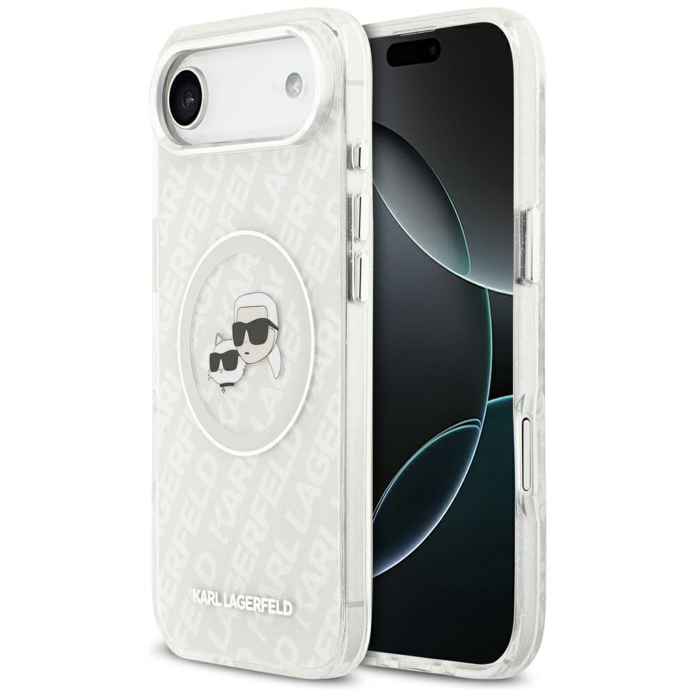 Karl Lagerfeld IML Glitter Karl & Choupette Heads Logo MagSafe dėklas iPhone Air - Pilka