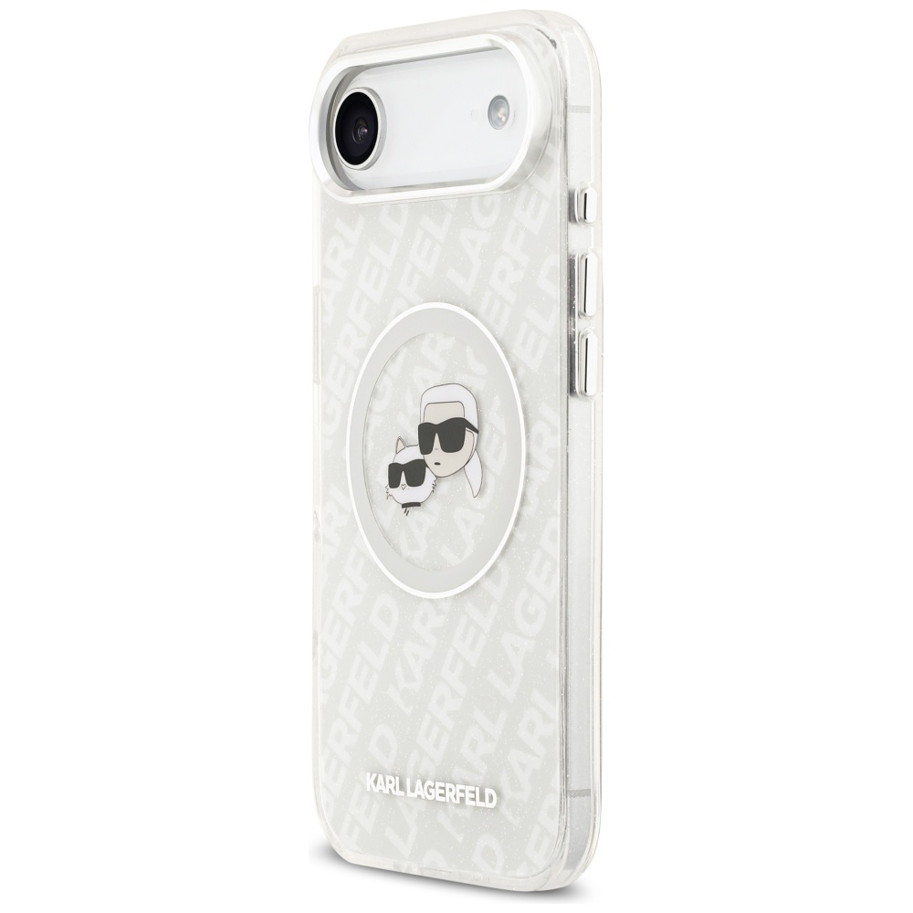 Karl Lagerfeld IML Glitter Karl & Choupette Heads Logo MagSafe dėklas iPhone Air - Pilka