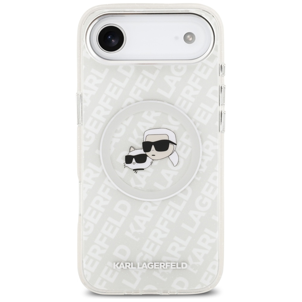 Karl Lagerfeld IML Glitter Karl & Choupette Heads Logo MagSafe dėklas iPhone Air - Pilka