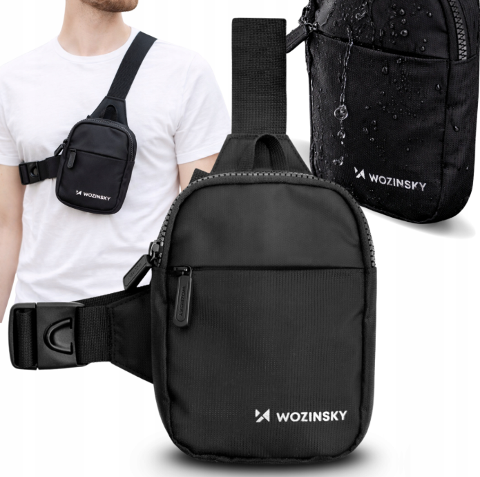 Wozinsky WMS-W1 Unisex Mini Pečių Krepšys Neperlaidus Vandeniui su Dviem Dalimis Telefonui - Juodas
