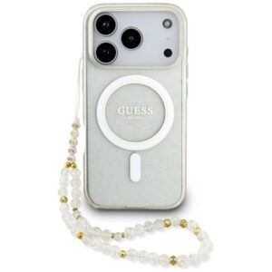 Guess IML Glitter Pearl Strap MagSafe dėklas skirtas iPhone 17 Pro - skaidrus