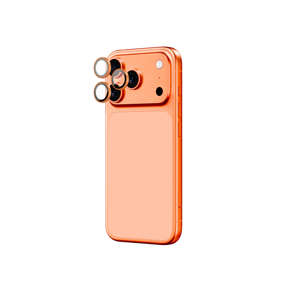 AmazingThing Objektyvo stiklas, skirtas iPhone 17 Pro / Pro Max – su oranžiniu rėmeliu