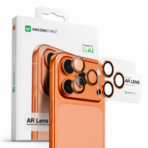 AmazingThing Objektyvo stiklas, skirtas iPhone 17 Pro / Pro Max – su oranžiniu rėmeliu