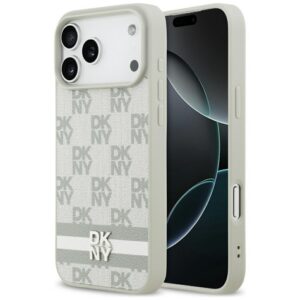 DKNY Checkered with Printed Stripes dėklas skirtas iPhone 17 Pro Max - smėlinė