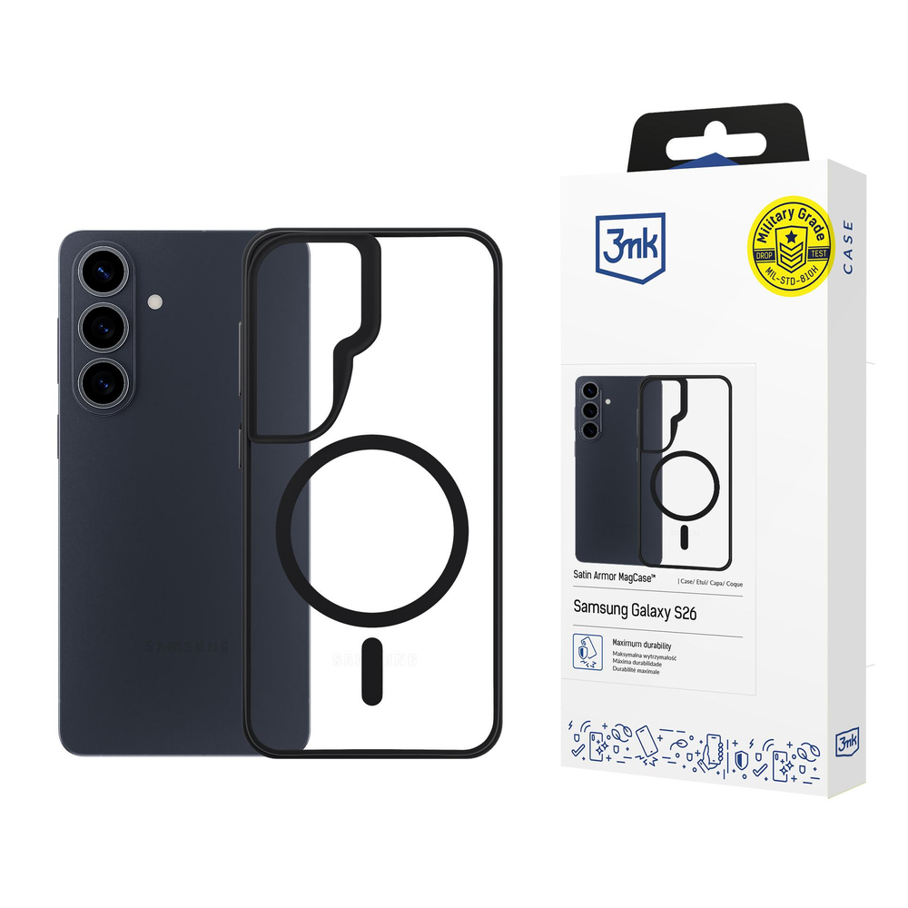 3mk Satin Armor MagCase, skirtas Samsung Galaxy S26 - Transparent Black