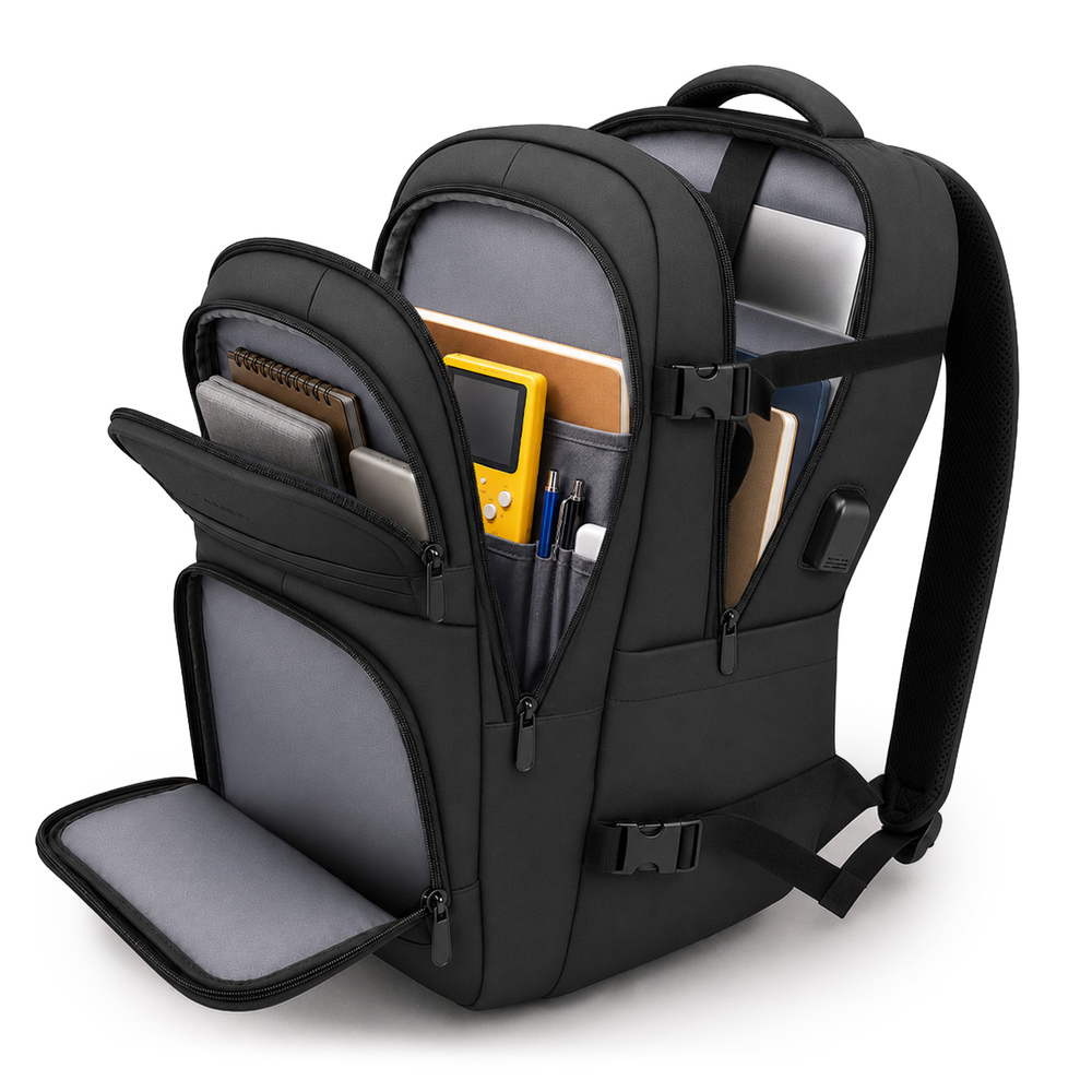 Wozinsky WPW-20L kuprinė su nešiojamojo kompiuterio kišene 15,6" kelionei 40x20x25 cm rankinio bagažo reikalavimams - Juoda