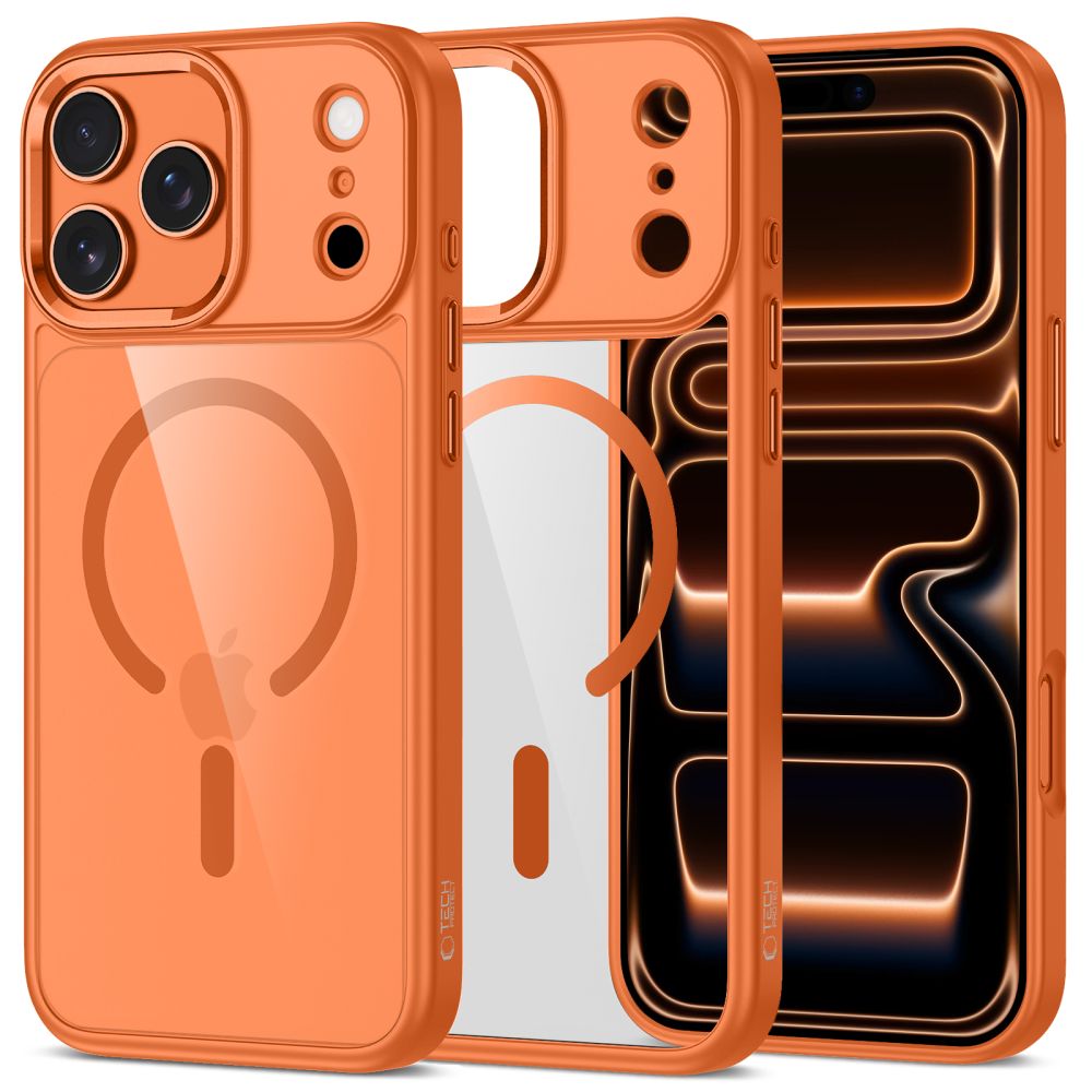 Dėklas Tech-Protect Magmat MagSafe iPhone 17 Pro Max, oranžinis/skaidrus