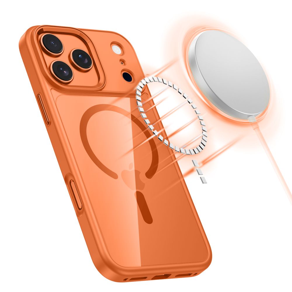 Dėklas Tech-Protect Magmat MagSafe iPhone 17 Pro Max, oranžinis/skaidrus