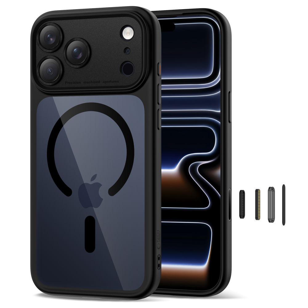 Dėklas Tech-Protect Magpeak Magsafe CC iPhone 17 Pro Max, juodas/skaidrus