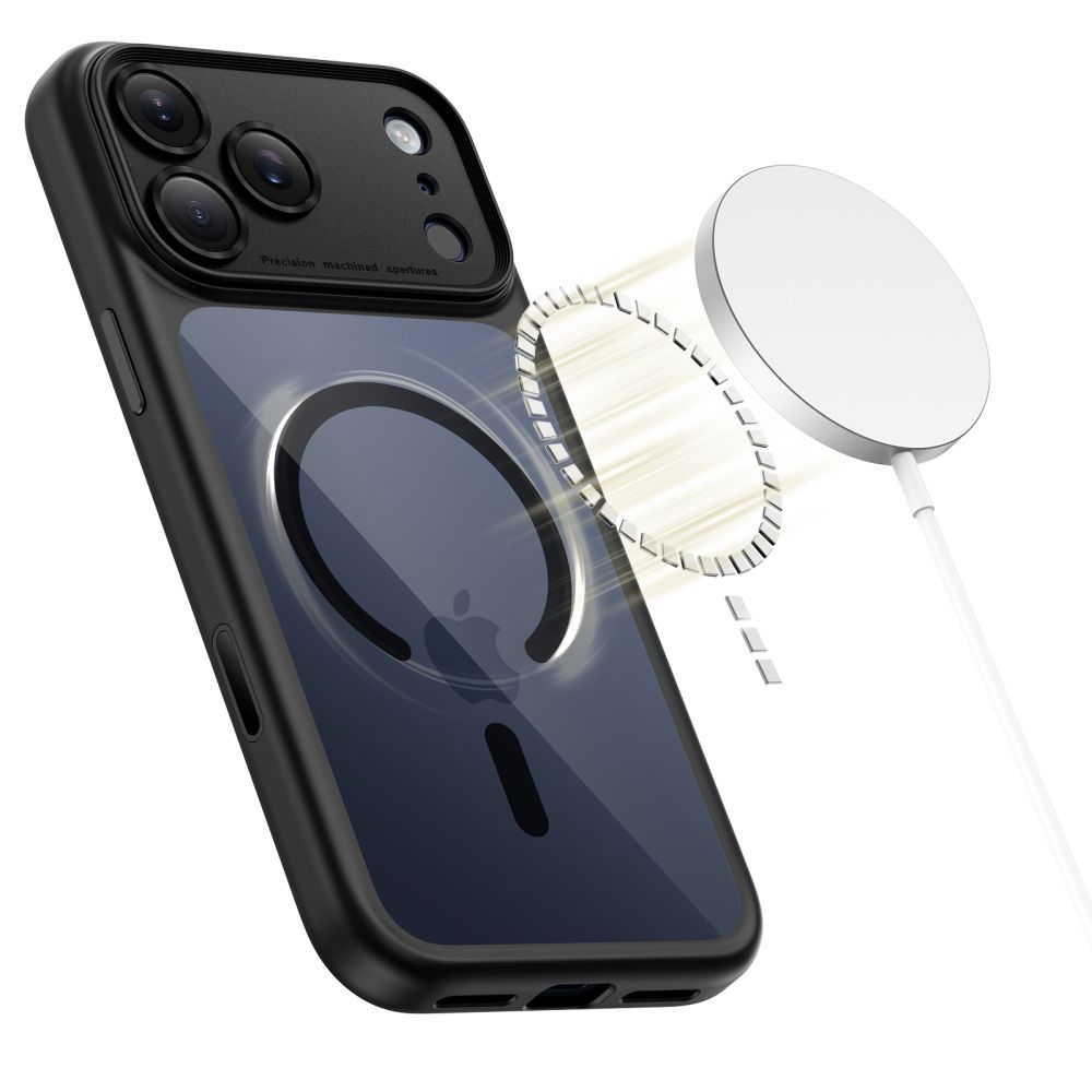 Dėklas Tech-Protect Magpeak Magsafe CC iPhone 17 Pro Max, juodas/skaidrus
