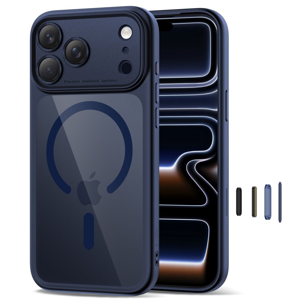 Dėklas Tech-Protect Magpeak Magsafe iPhone 17 Pro Max, tamsiai mėlynas/skaidrus