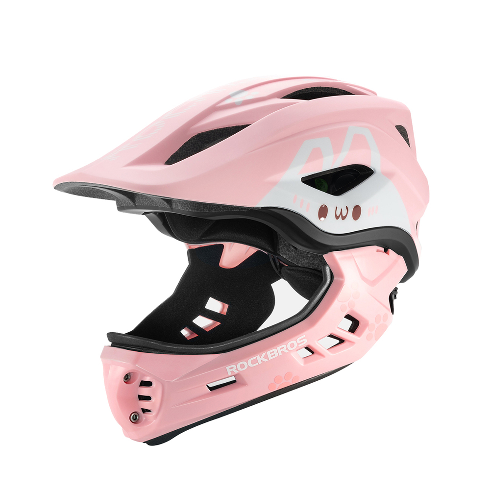 Rockbros TT-32002 Rabbit Vaikų dviračio šalmas su nuimama žandikaulio dalimi Dydis M (54-58) - Rožinė