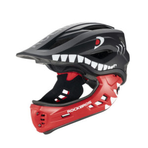 Rockbros TT-32005 Shark vaikų dviračio šalmas su nuimama žande M dydis (54-58 cm) - Juoda