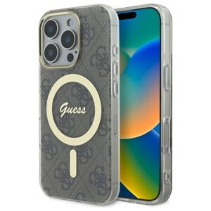 Guess MagSafe dėklas iPhone 16 Pro Max – rudas