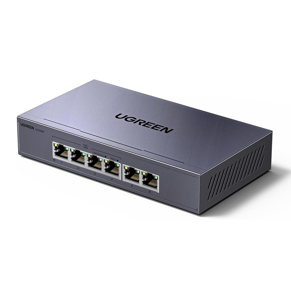 Ugreen Ethernet jungiklis 6 prievadai 1Gb/s su PoE - pilka