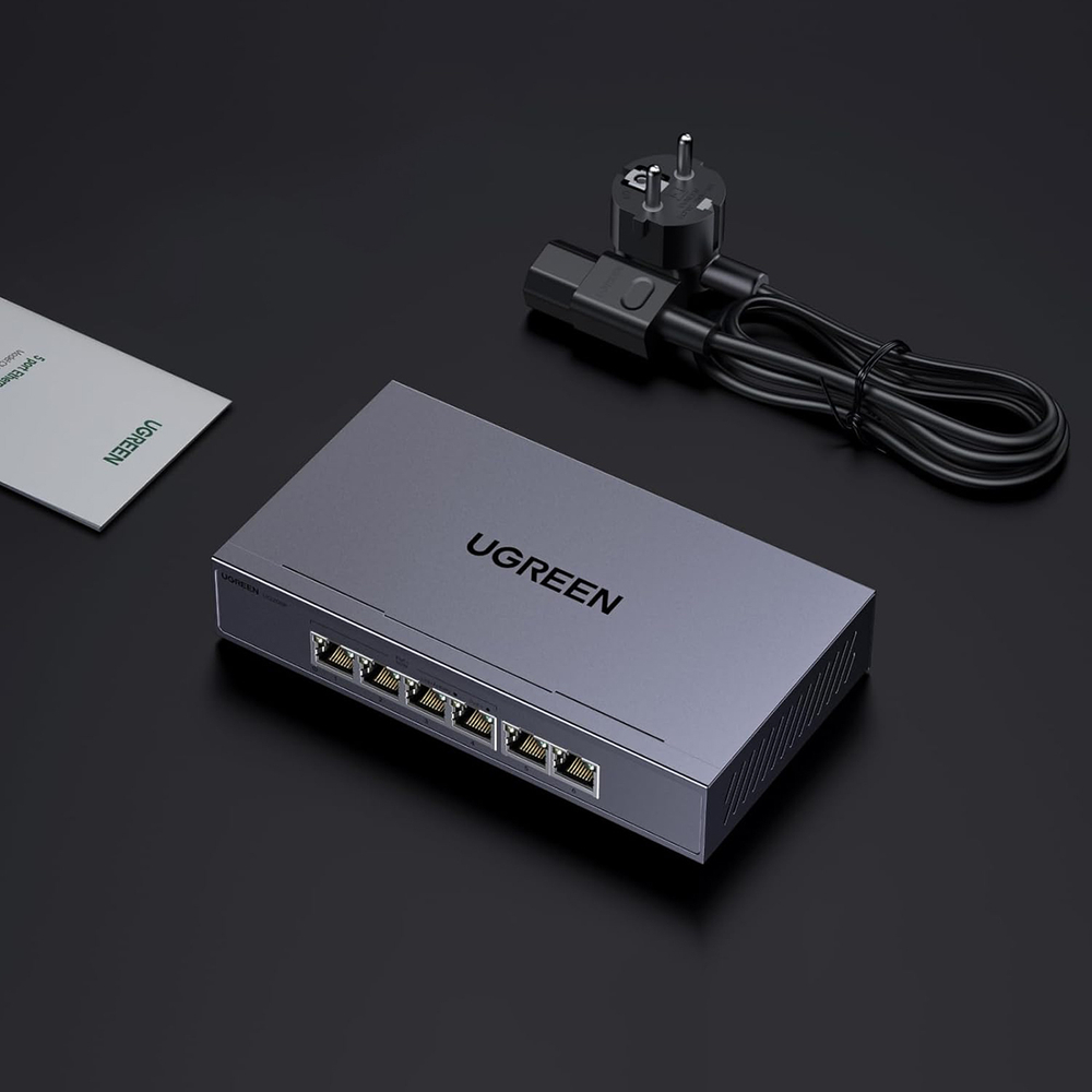 Ugreen Ethernet jungiklis 6 prievadai 1Gb/s su PoE - pilka