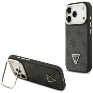 Guess 4G PU Triangle Logo & Stand Camera Magsafe dėklas iPhone 17 Pro - Juodas