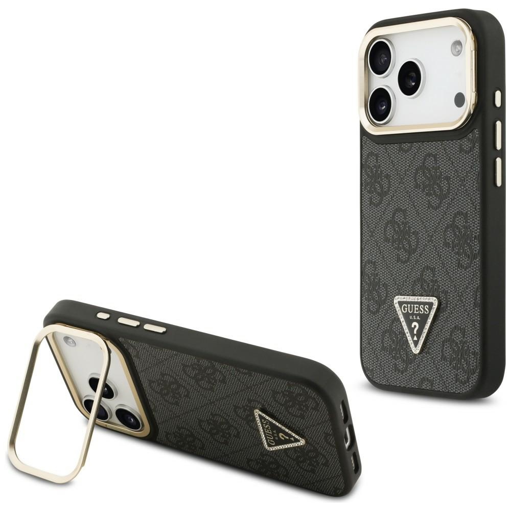 Guess 4G PU Triangle Logo & Stand Camera Magsafe dėklas iPhone 17 Pro - Juodas