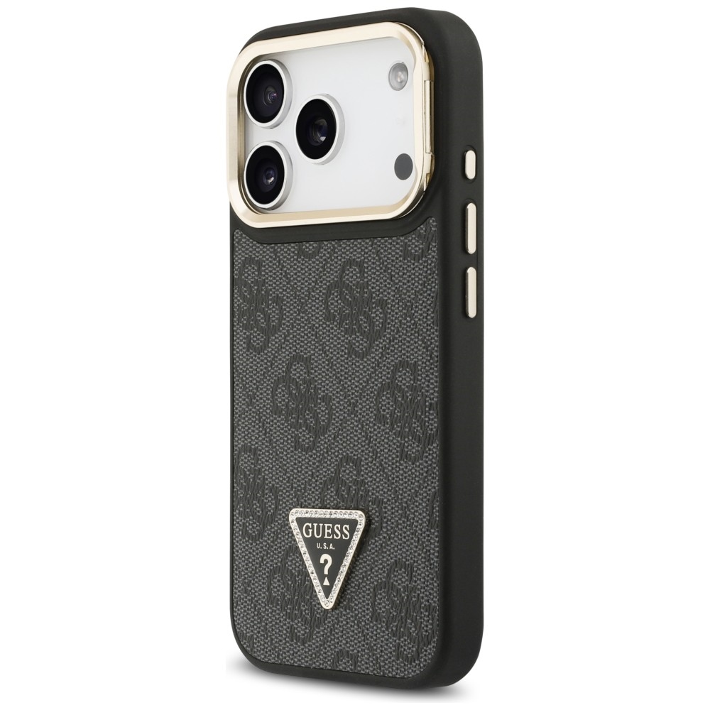 Guess 4G PU Triangle Logo & Stand Camera Magsafe dėklas iPhone 17 Pro - Juodas