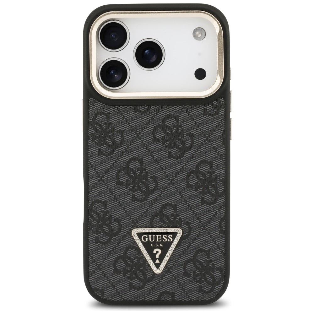 Guess 4G PU Triangle Logo & Stand Camera Magsafe dėklas iPhone 17 Pro - Juodas