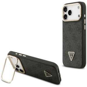 Guess 4G PU Triangle Logo & Stand Camera Magsafe dėklas iPhone 17 Pro Max - Juodas