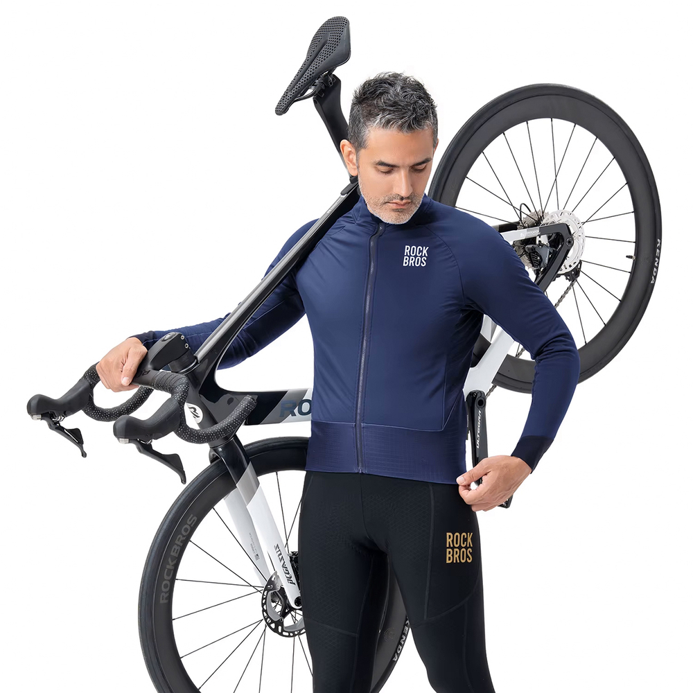 Rockbros YDWT014 žieminis fleece dvigubas sluoksnis dviračio švarkas dydis M - mėlynas