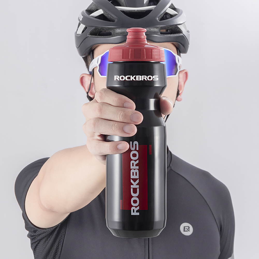Rockbros 750 ml dviračio butelis - Skaidri juoda su raudona nusipylimo viršute