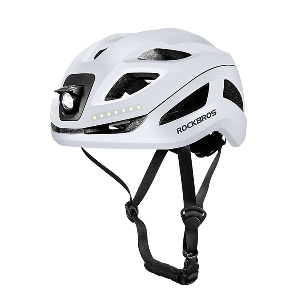 Rockbros ZK-077 dviračio šalmas su integruota daugiakryptine apšvietimo sistema 57-61 cm - baltas