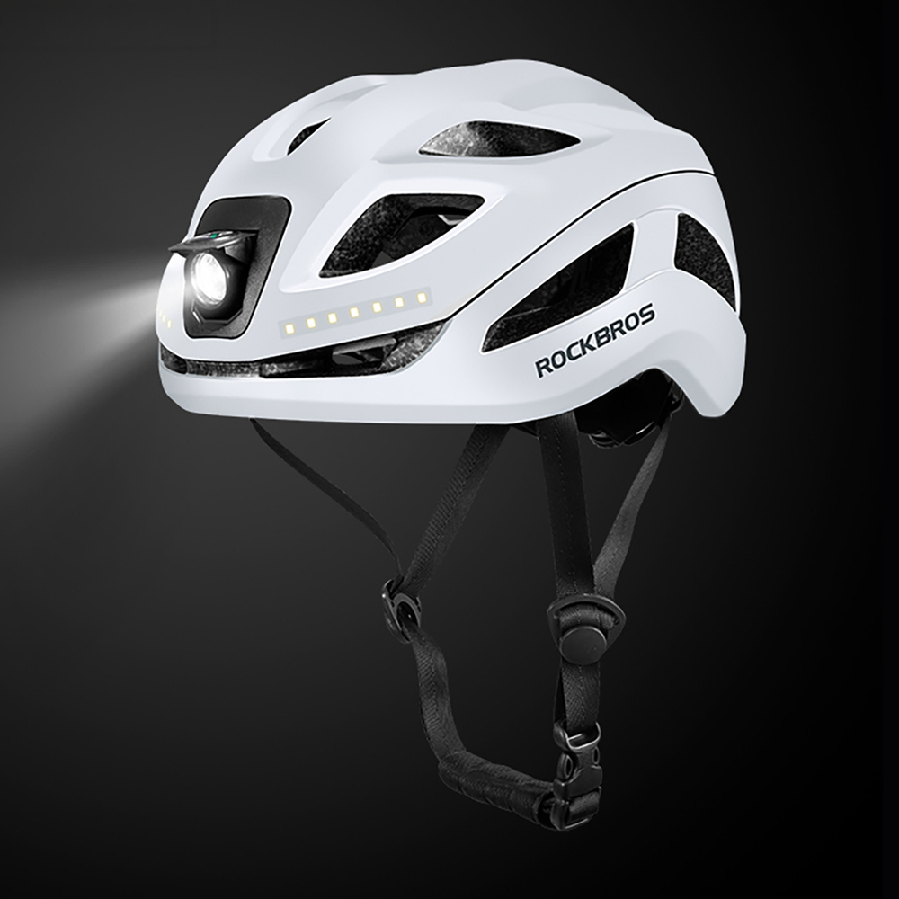Rockbros ZK-077 dviračio šalmas su integruota daugiakryptine apšvietimo sistema 57-61 cm - baltas