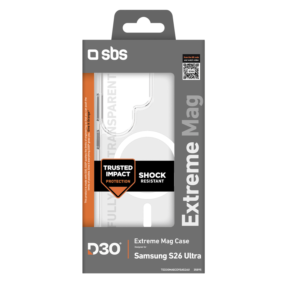 SBS Extreme D30 dėklas, skirtas Samsung Galaxy S26 Ultra Compatible with MagSafe – skaidrus