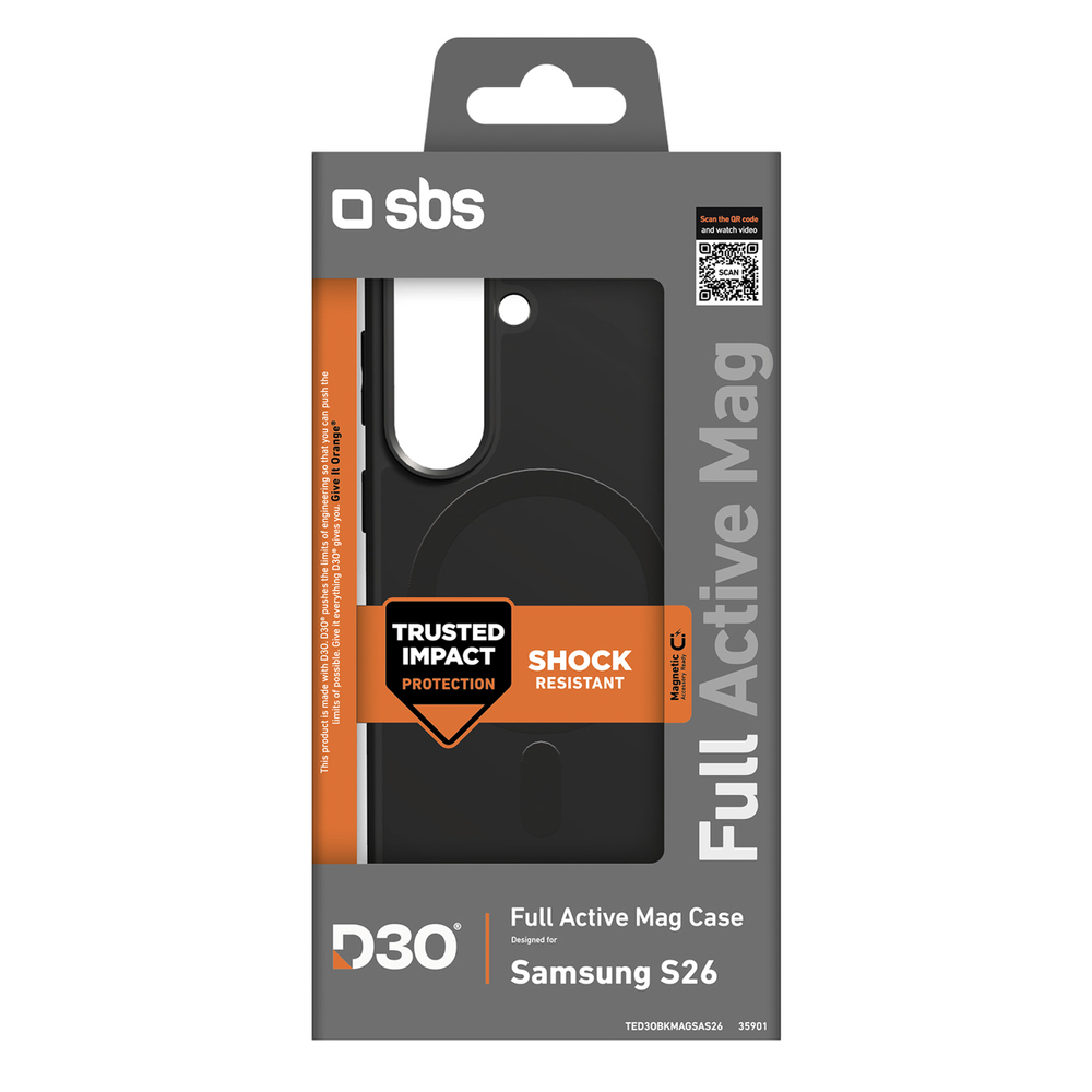 SBS Full Active Case D3O, skirtas Samsung Galaxy S26, MagSafe Suderinamas – juodas