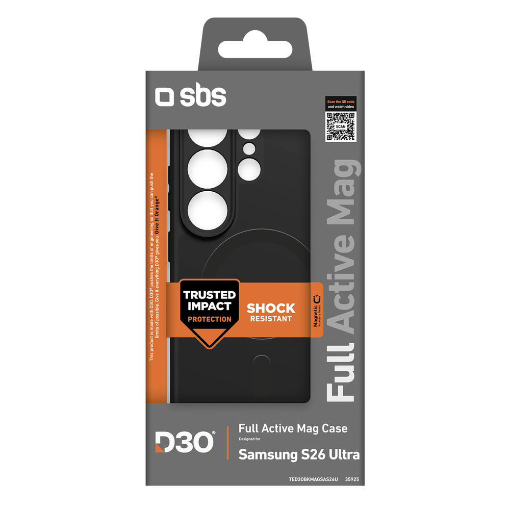 SBS Full Active Case D3O, skirtas Samsung Galaxy S26 Ultra, MagSafe Suderinamas – juodas