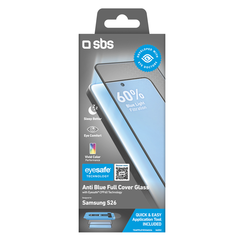 SBS Eyesafe Tempered stiklas su aplikatoriumi, skirtas Samsung Galaxy S26