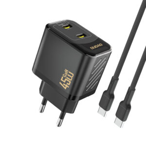 Dudao sieninis įkroviklis A28PCEU PD 45W GaN 2xUSB-C su USB-C laidu - juodas