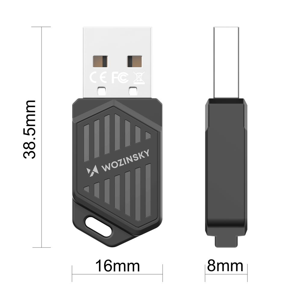 Wozinsky WAX-900 Dvigubos juostos USB Wi-Fi 6 adapteris su Bluetooth 5.4 - Juodas