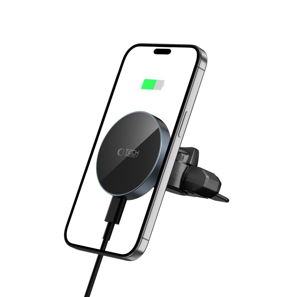 Automobilinis laikiklis Tech-Protect MM15W-V5 MagSafe su belaidžiu įkrovikliu 15W, į CD lizdą ir groteles, juodas