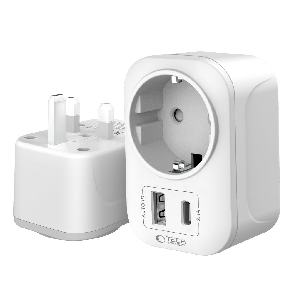 Kelioninis adapteris Tech-Protect TA100 UK-EU, baltas